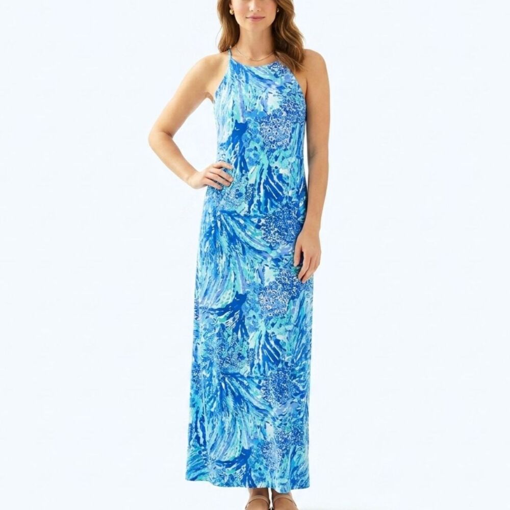 LILLY PULITZER Maxi Dress Margot Blue HeyHey Soleil Women XL Extra Large NEW NWT